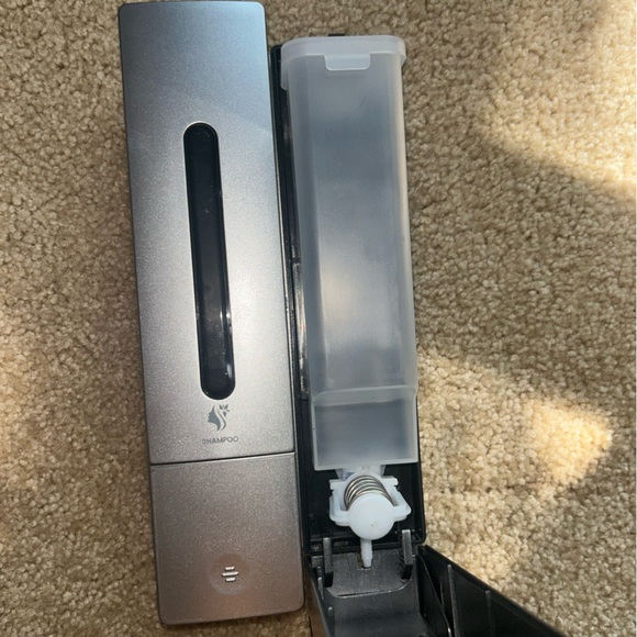 SHAMPOO AND BODY WASH DISPENSER, WALL MOUNTED OR NO DRILL ADHESION. - Picture 7 of 8